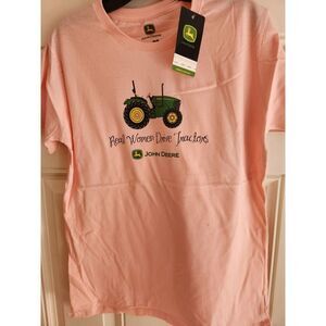 New John Deere Women's XL REAL‎ WOMEN DRIVE TRACTORS  Pink Tshirt Neat Item